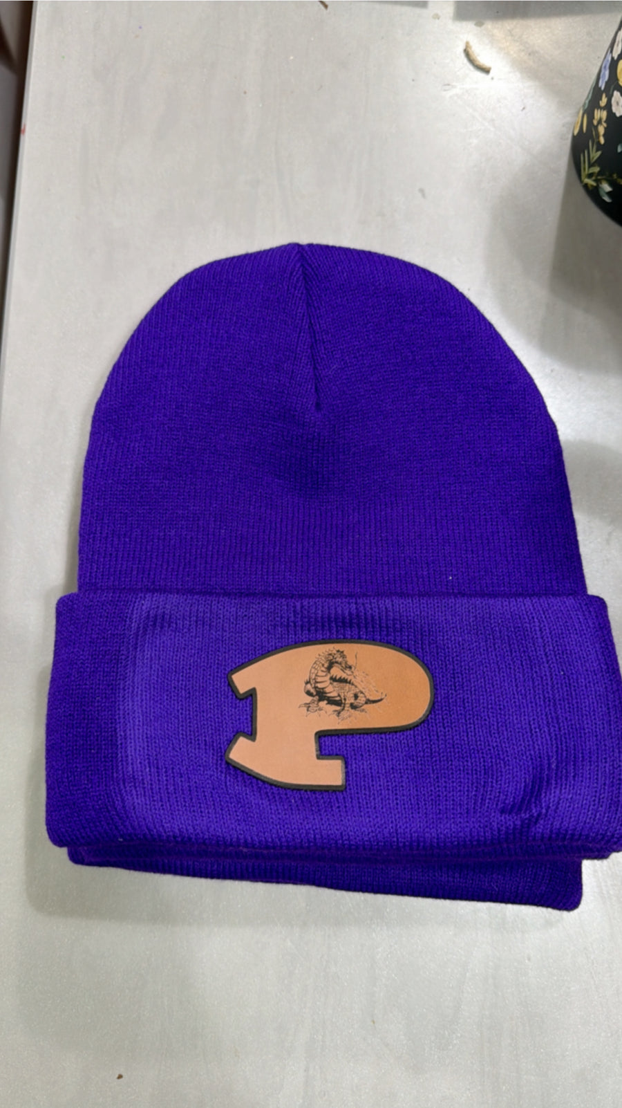 Pittsburg “P” Leather Patch Beanie – Purple Dragon Edition