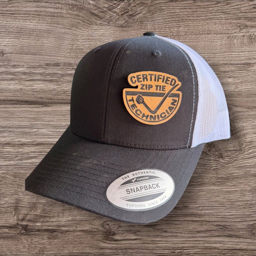 Certified Zip Tie Technician – Leather Patch Trucker Hat